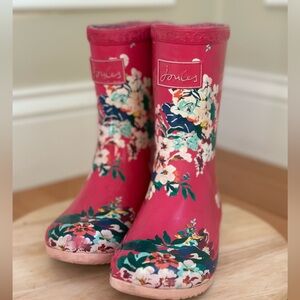 Joules Roll Up Bright Pink Floral Toddler Girls Boots size 10